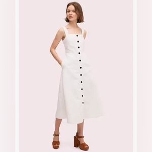kate spade White Midi Dress with Black Buttons